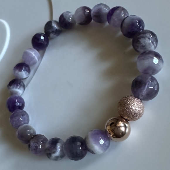8mm Faceted Amethyst Quartz Stretch Bracelet with 14k Rose Gold Spacers - Picture 3 of 6